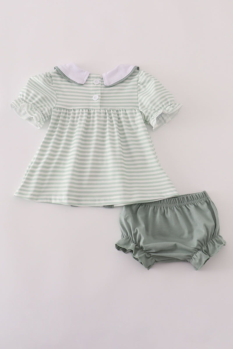 Sage stripe french knot bloomer set