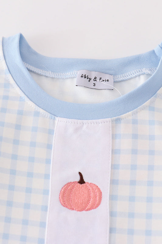 Blue pumpkin embroidery plaid set