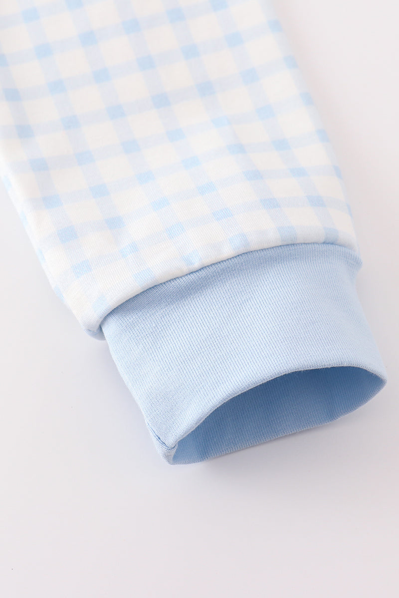 Blue pumpkin embroidery plaid set