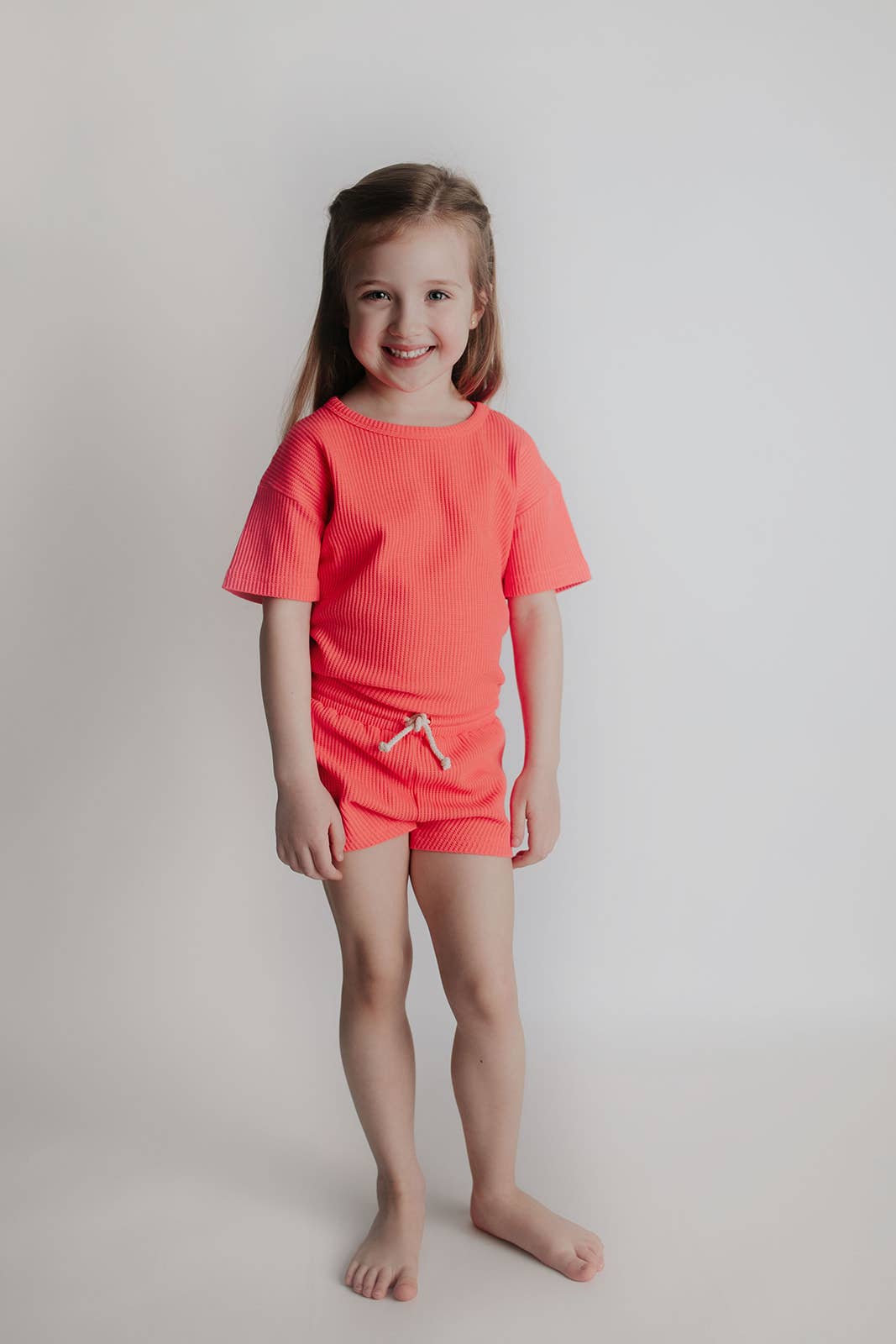 Hot Neon Coral Summer Waffle Toddler Top & Bottom Set