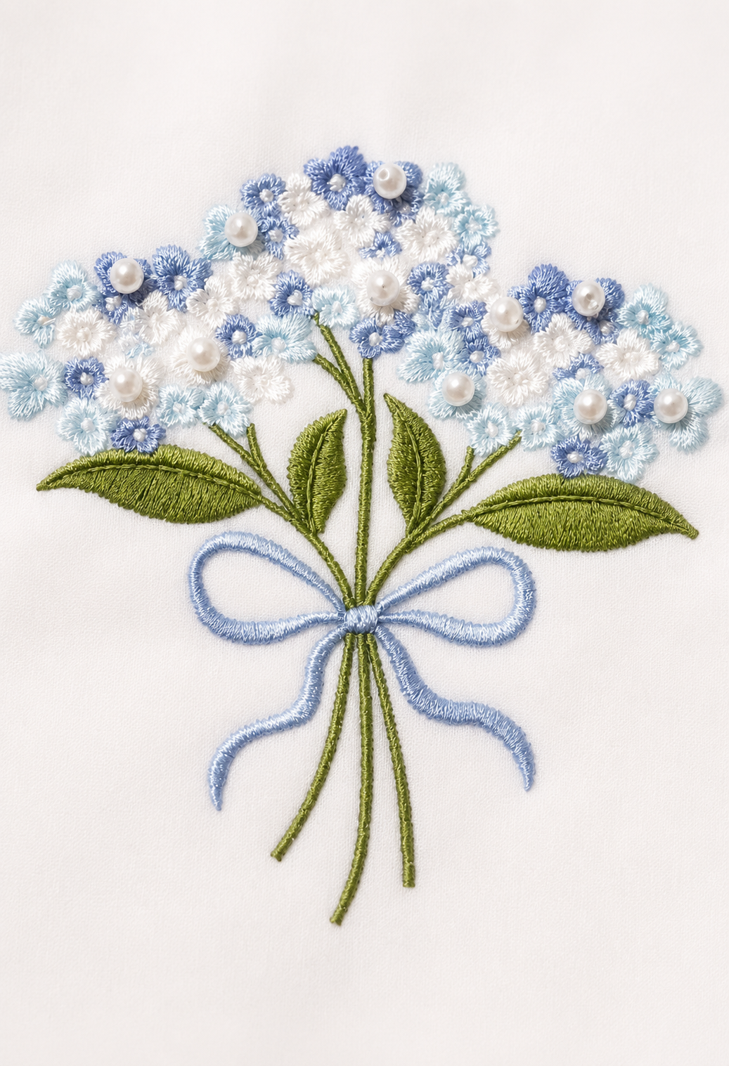 Blue Hydrangea Embroidered Diaper Set
