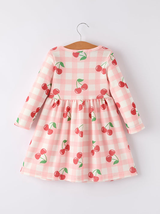 Waffle Cherry Girls Long Sleeve Dress