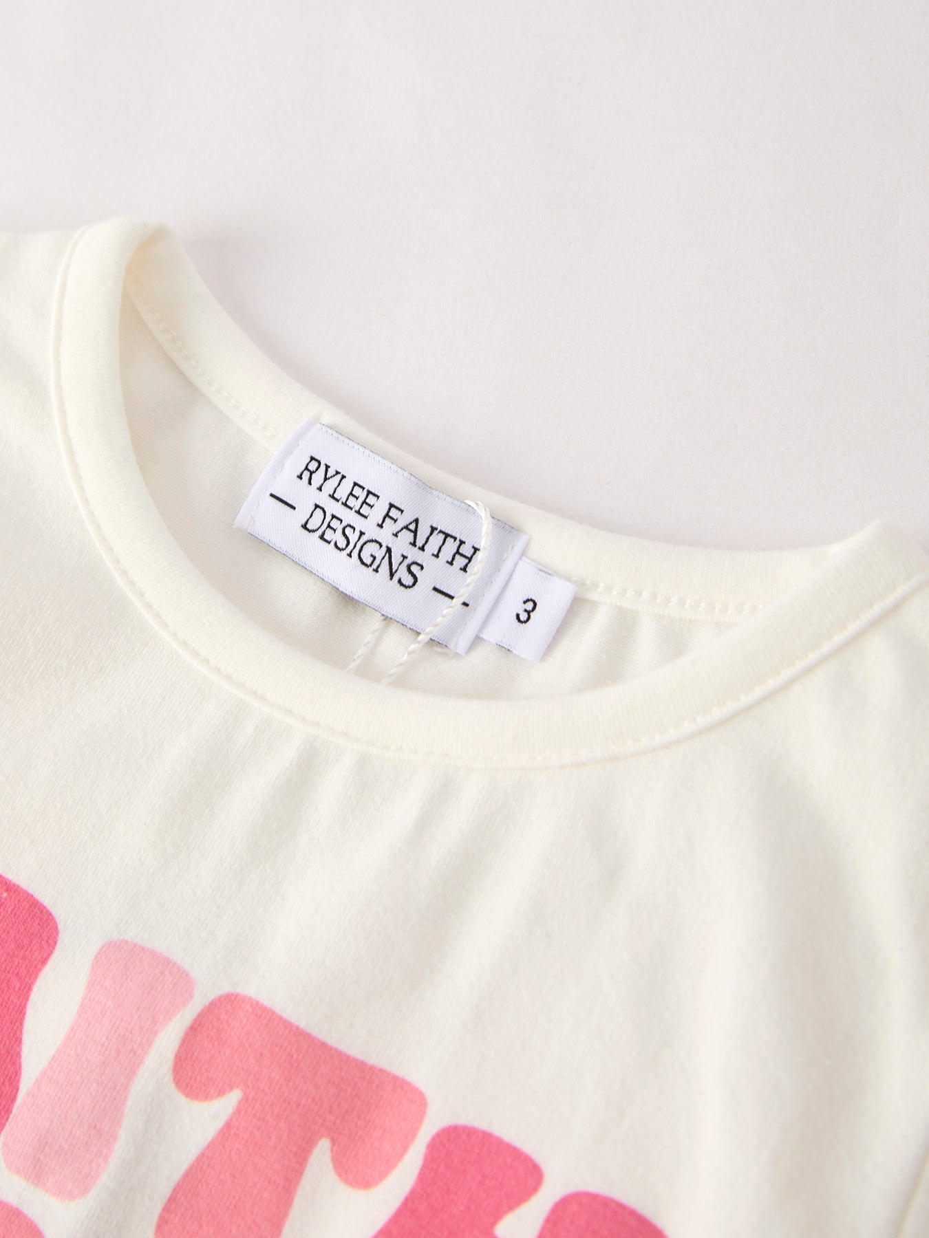 Faith T-shirt + Pink Bow Printed Denim Skirt