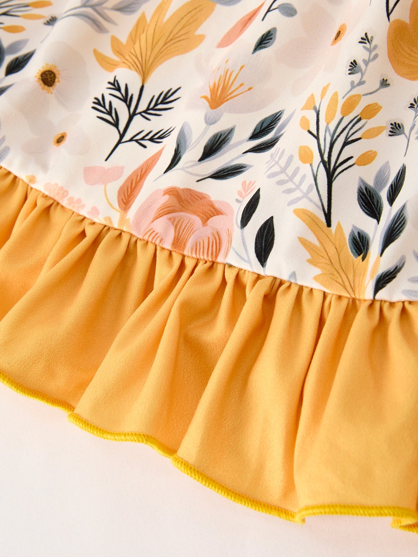 Floral Long Sleeve Ruffled Girls Dress