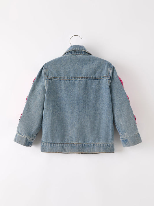 Girls Denim Sequined Bow Jacket