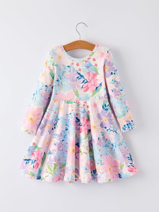 Floral Print Girl Dress with Long Sleeves
