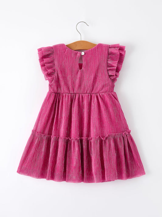 Girls Pink Bow Print Short Sleeve Dress