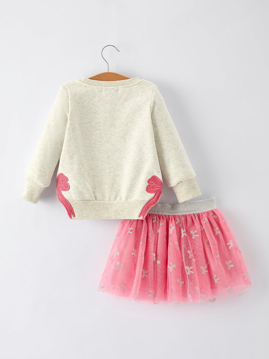 FAITH Letter Sweatshirt and Pink Tulle Skirt Set