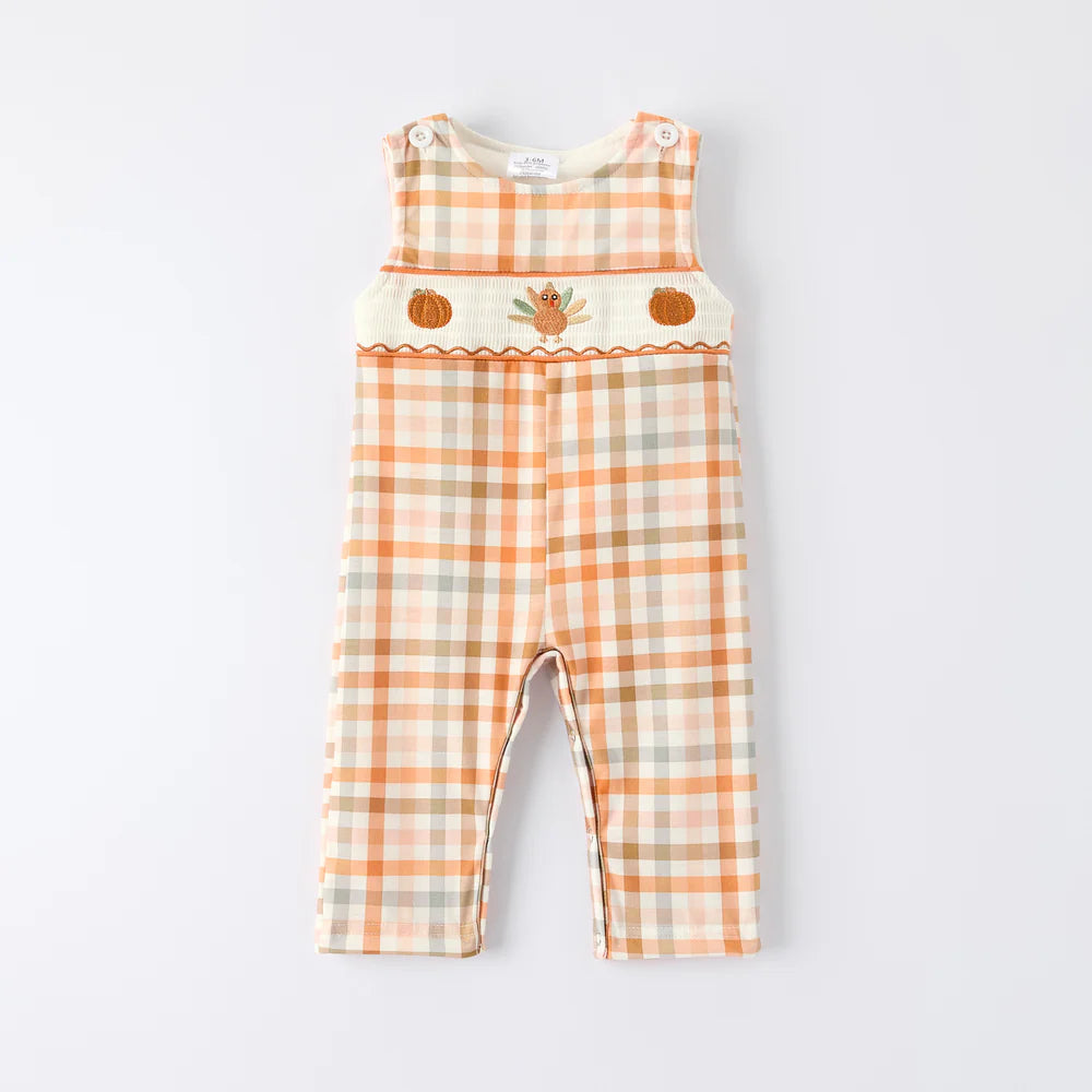 Thanksgiving Turkey Embroidery Smocked Romper
