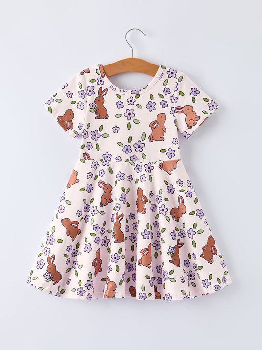 Easter Bunny Purple Floral Print Girls Dress