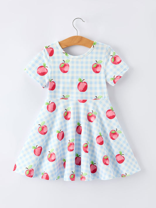 Back to School Apple Plaid Girls Dress Short Sleeve