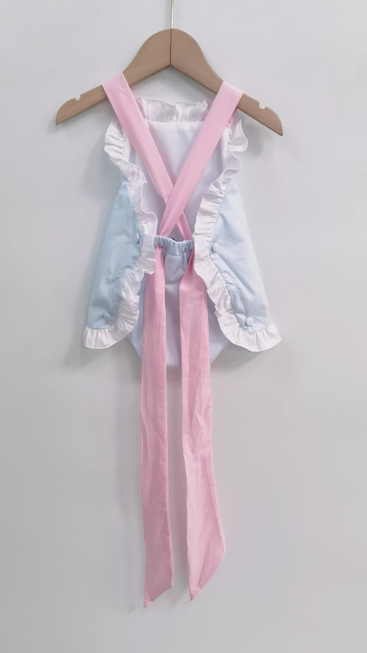Pearl Monogram Ruffle Sunsuit - Wings + Willows x The Poppy Bow Co collab
