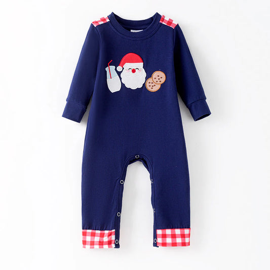 Christmas Santa Claus Applique Cotton Romper