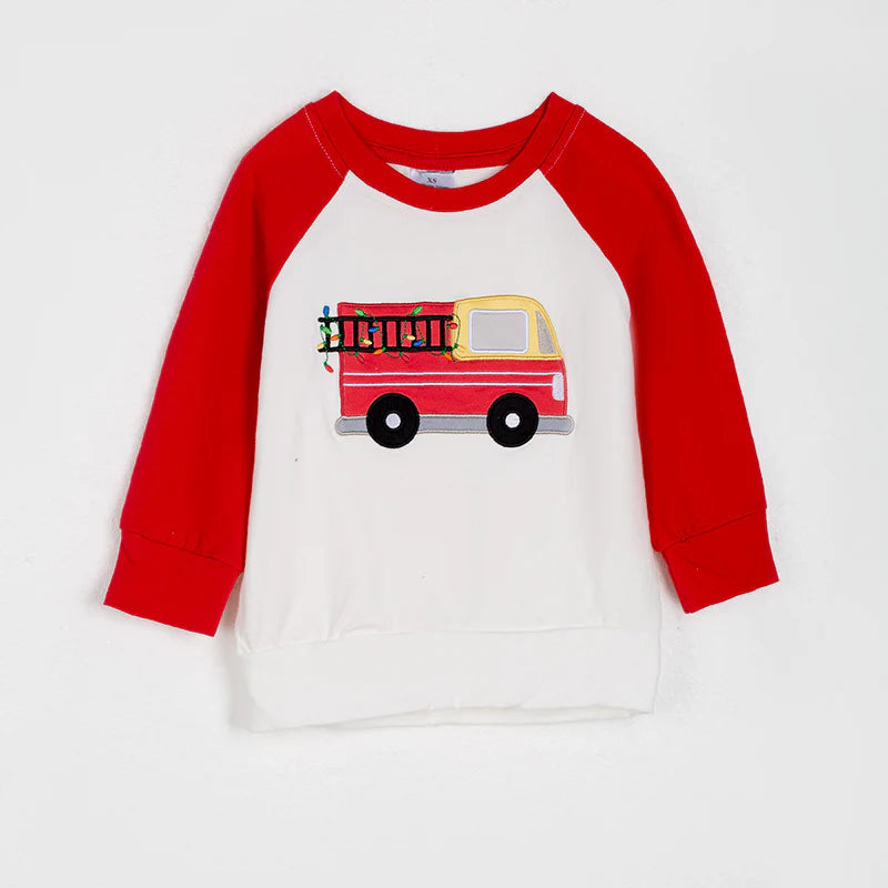 Christmas Firetruck Applique Top