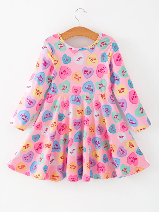 Girls Valentine Dress – Colorful Candy Heart Print Outfit