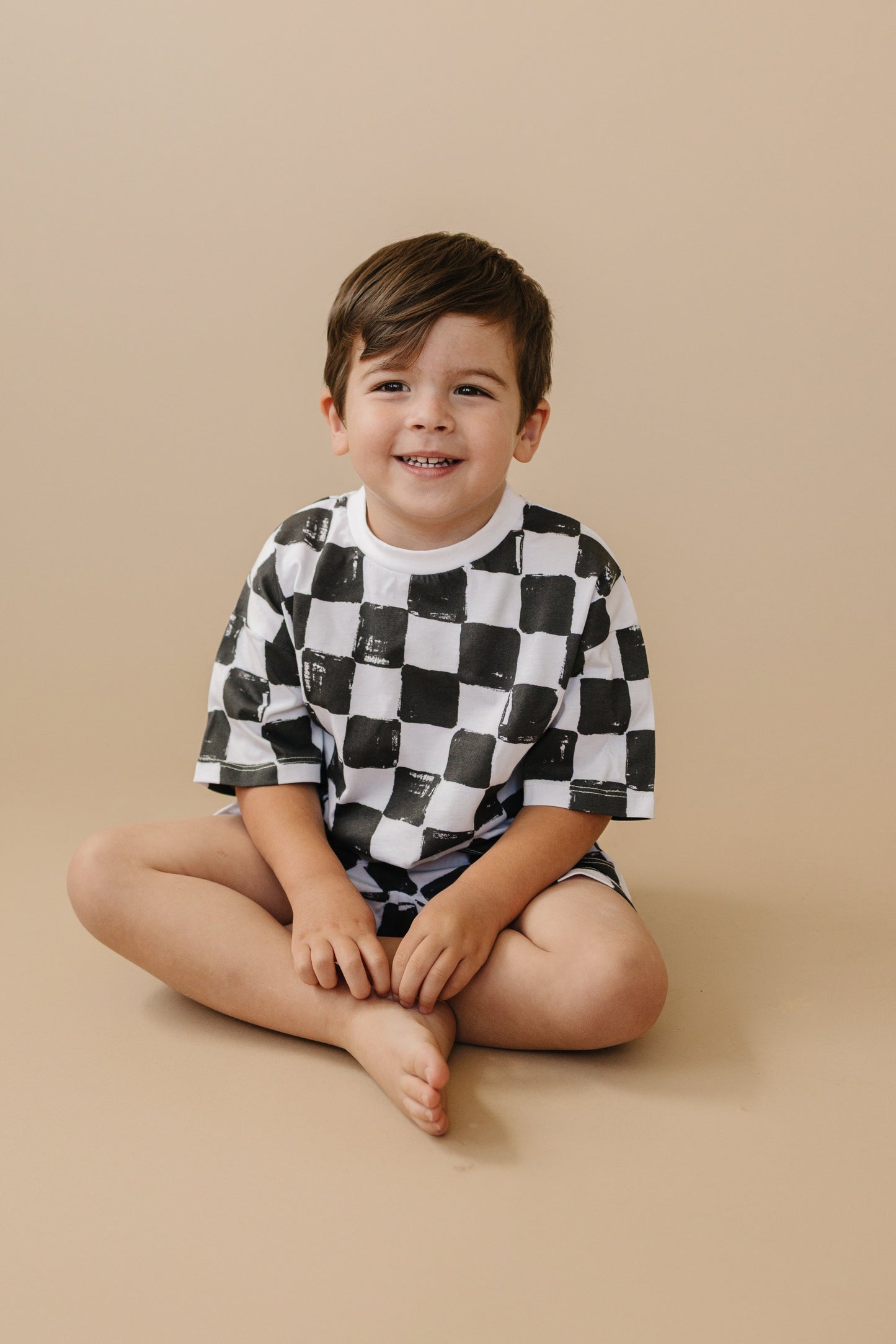 Organic Cotton Black & White Checkered Shorts Set