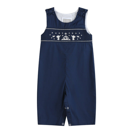 Blue Nativity Smocked Overalls