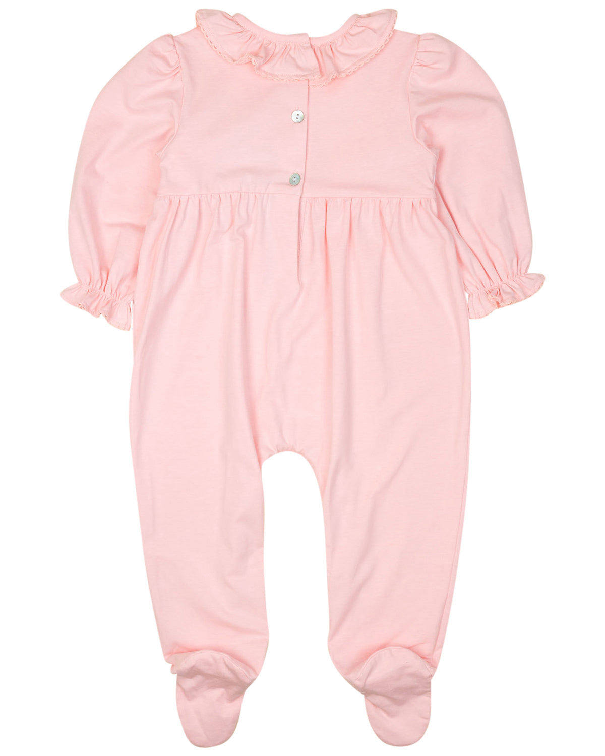 Baby Rattle Smocked Knit Onesie In Pink