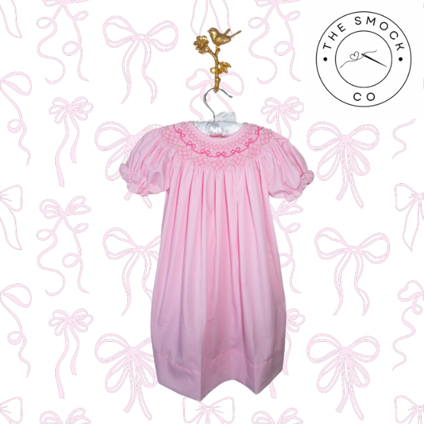 Pink Bow Pearl Hand-Smocked Dress