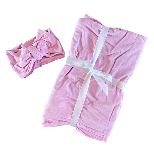 Light Pink Swaddle + Bow Set