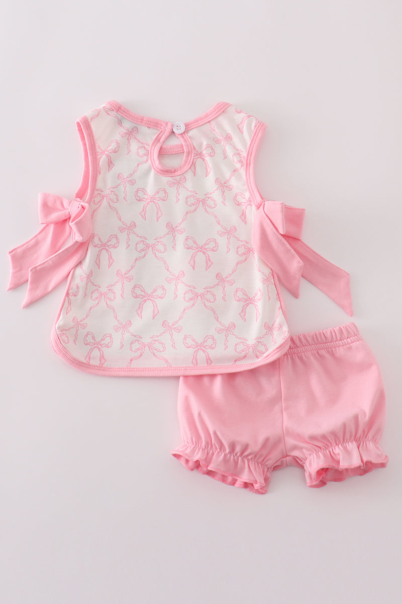 Pink bow print bloomer set