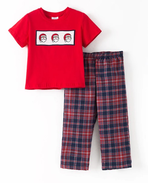 Boys Christmas Santa Claus Embroidery Smocked Outfit Set