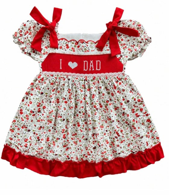 Hand Smocked I <3 Dad Floral Bloomer Set & Dress
