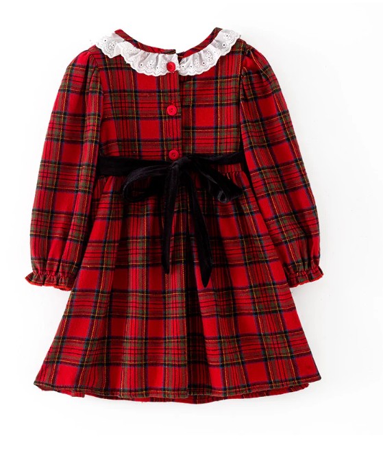 Red Plaid Cotton Smocked Dress