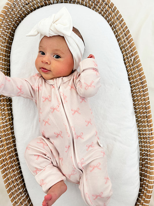 Blushing Bows Ribbed Bamboo Zippy Pajamas