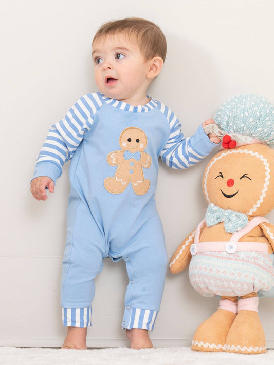 Christmas Gingerbread Romper Pajamas- Blue