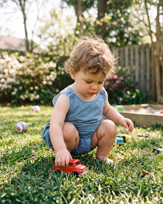 Classic Blue Denim Style Baby Bubble Romper