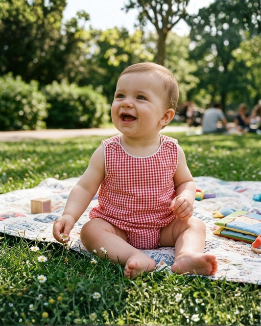 Classic Red Seersucker Bubble Romper