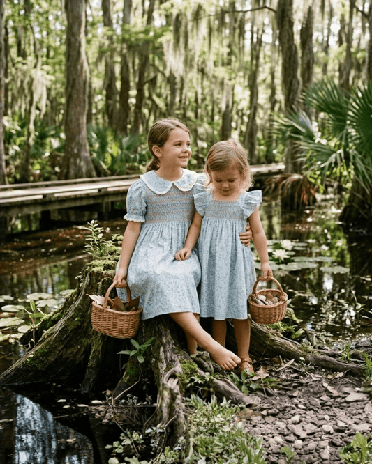 Floral Blue Dove Smocked Flutter Dress