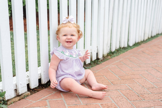Light Purple Seersucker Bunny Smocked Romper