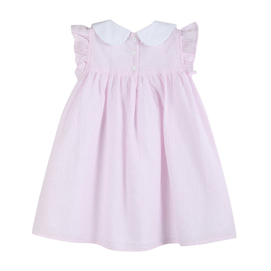 Pink Seersucker Bunny Ruffle Dress