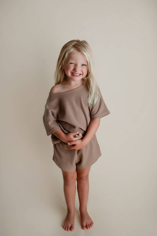 Cocoa Sands Neutral Summer Waffle Toddler Top & Bottom Set
