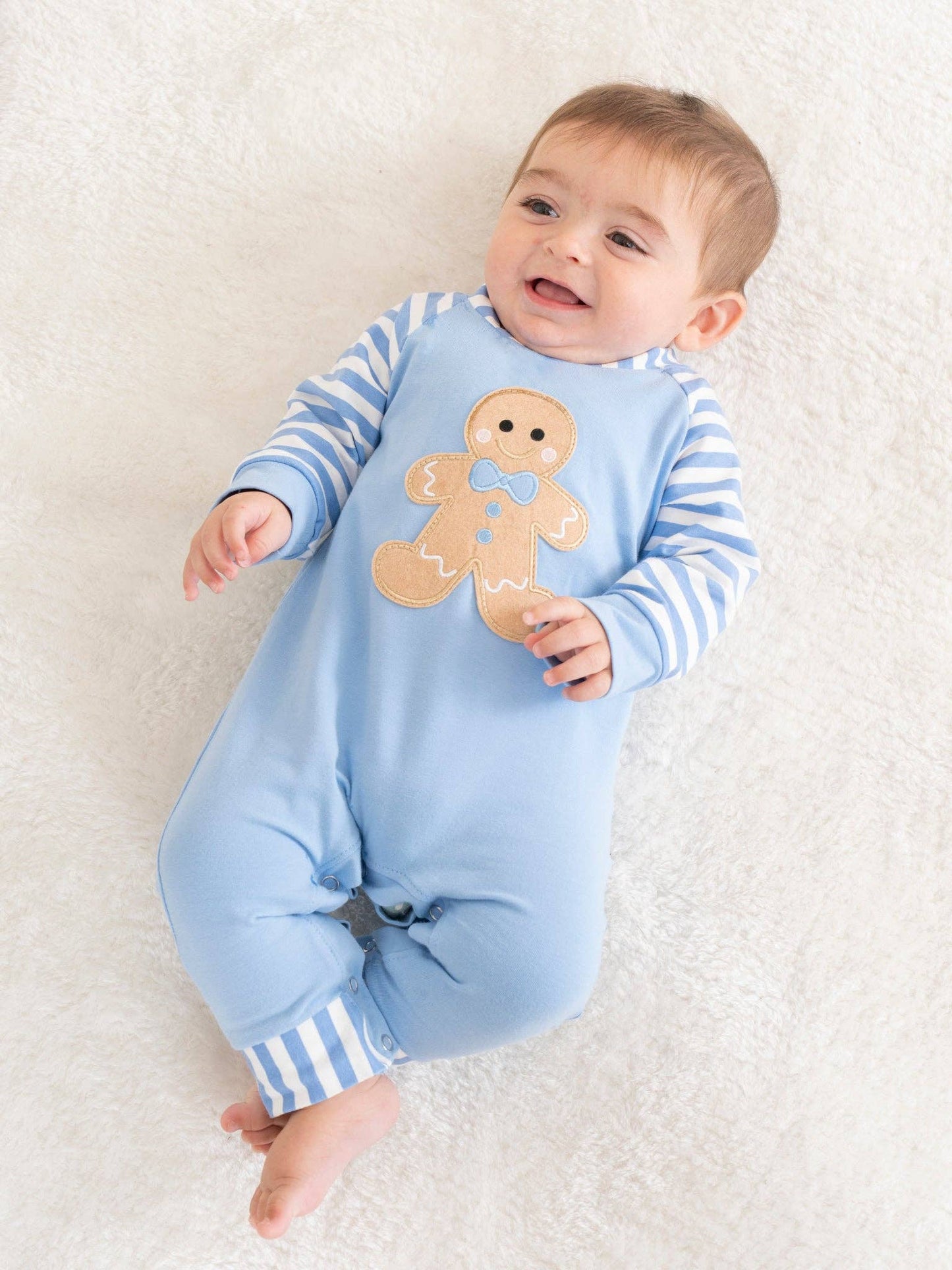 Christmas Gingerbread Romper Pajamas- Blue