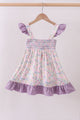 Purple floral smocked ruffle dress