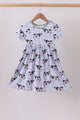Blue cow print bamboo gingham dress