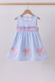 Blue seersucker bow smocked dress