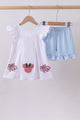 Blue character fireworks embroidery gingham ruffle shorts set