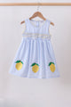 Blue lemon embroidery seersucker dress