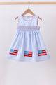 Blue flag smocked woven gingham dress