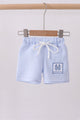 Blue stripe seersucker crab embroidery swim trunks