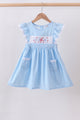 Blue flag smocked jacquard ruffle dress