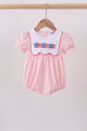 Pink flag embroidery gingham bubble