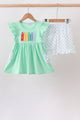 Mint Crayon Applique Ruffle Shorts Set
