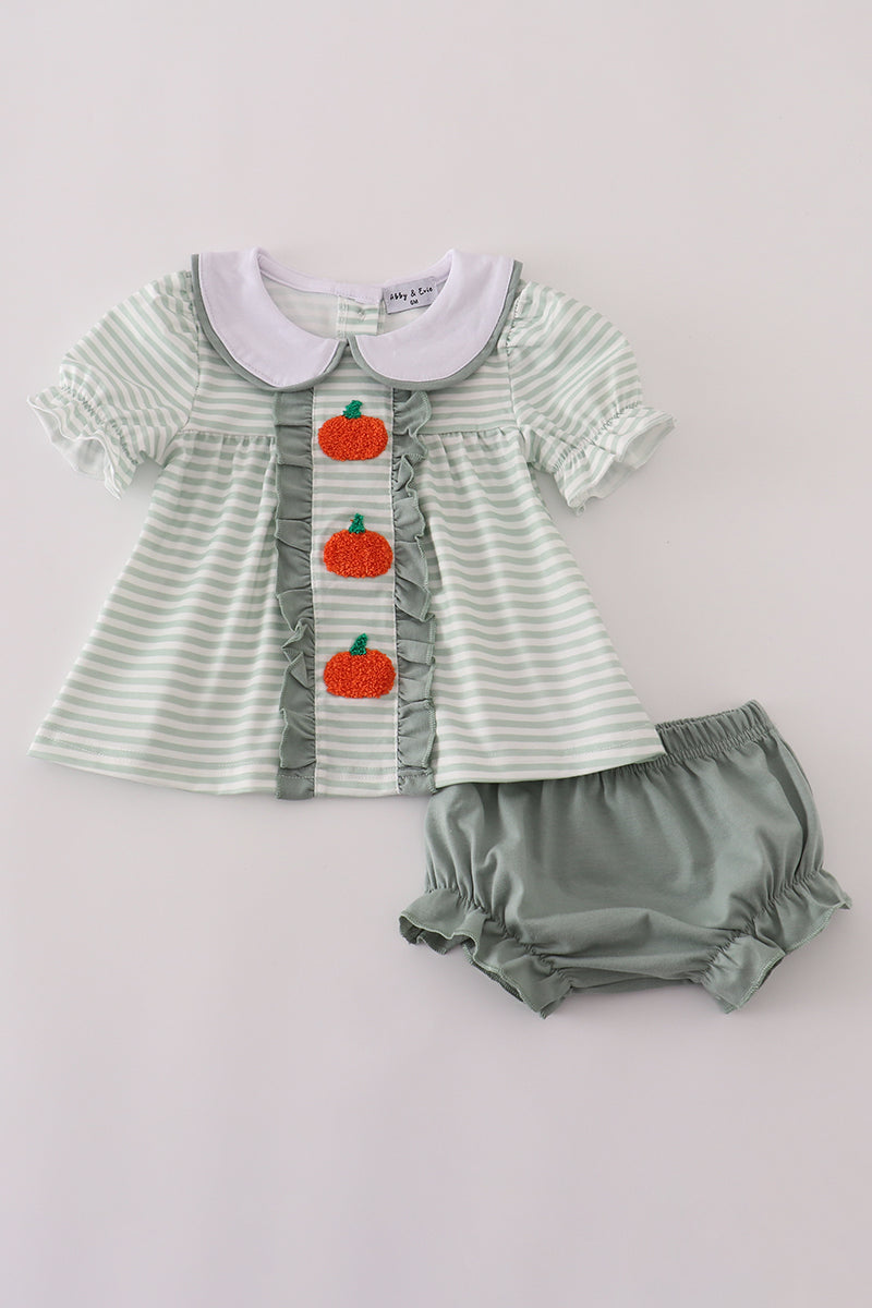 Sage stripe french knot bloomer set