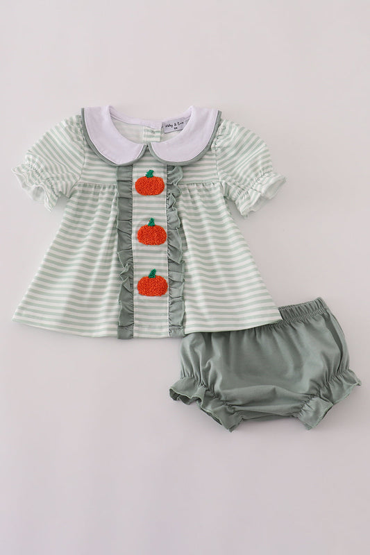 Sage stripe french knot bloomer set