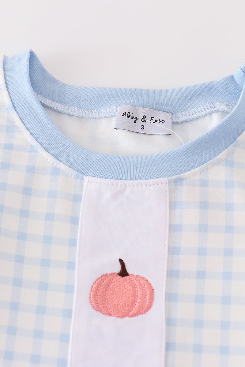 Blue pumpkin embroidery plaid set